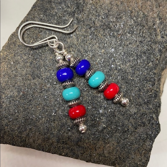 NWOT Sterling ear wires red blue turquoise colors - Picture 1 of 5